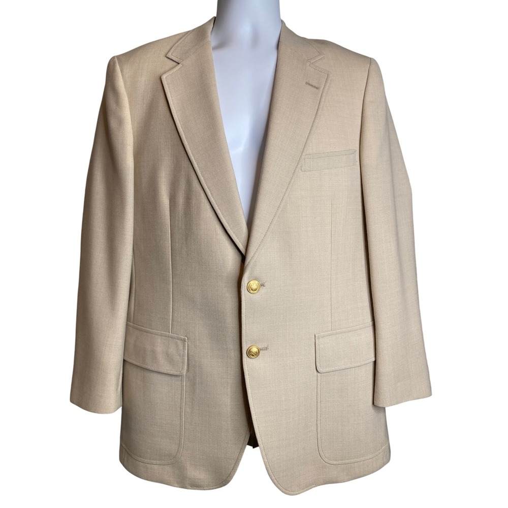 Nino Cerruti Rue Royale Mens Beige Blazer Est Sz 40 Jacket Gold Button Old Money